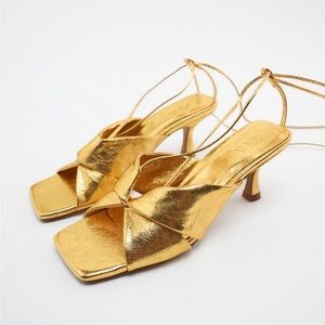 Zara Gold Lace Up Sandals